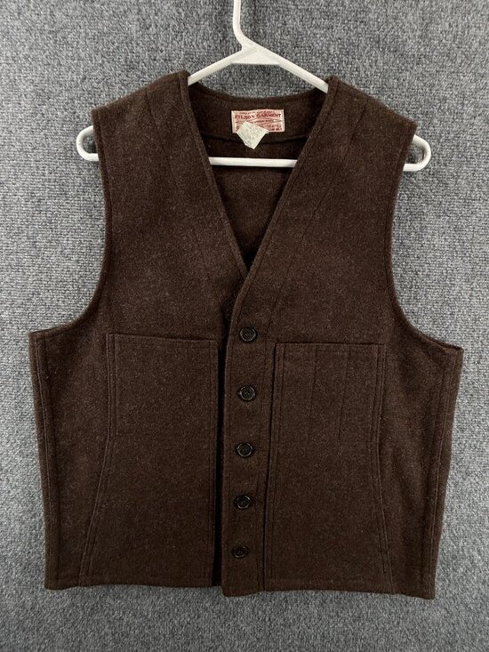 Filson Other - CC Filson Mackinaw Virgin Wool Vest Brown Size 40 Style 20 Pockets Sleeveless